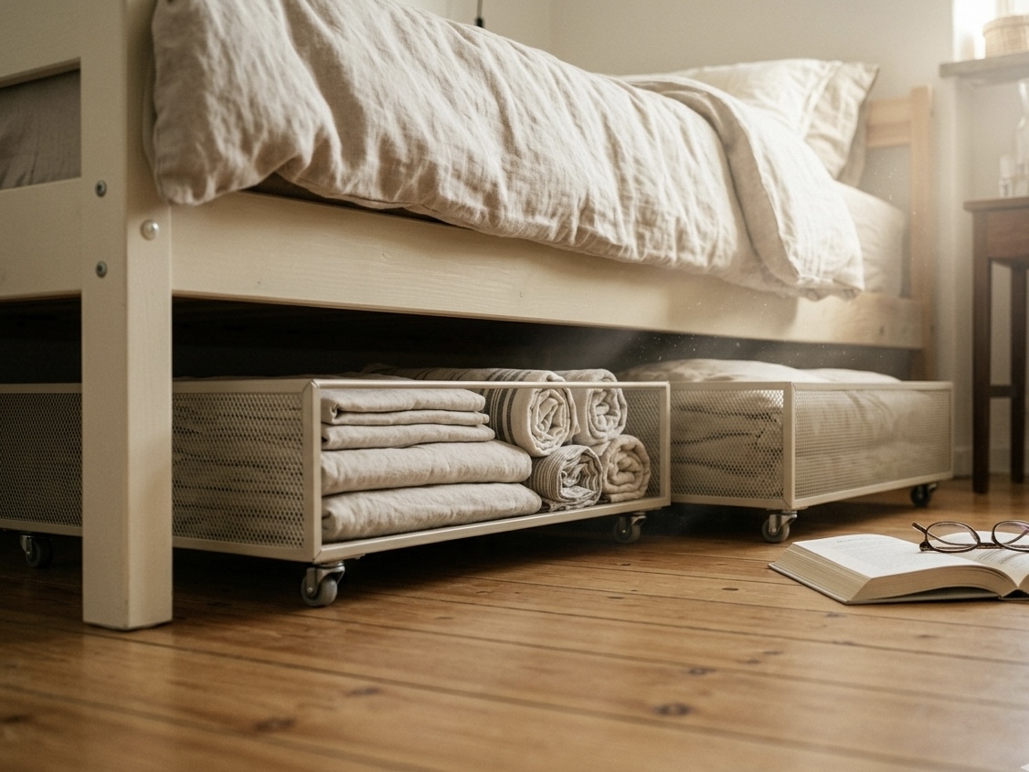 Unterbett Aufbewahrungsbox flach Rollen Deckel IKEA